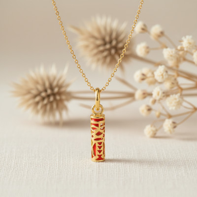 Pendentif Tiki Tendresse, Plaqué Or & Résine Corail - Rosatella