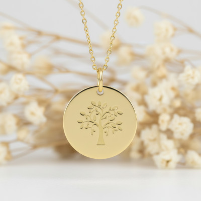 Pendentif Jeton Arbre de vie, Or Jaune 375, 15mm - Emanessence
