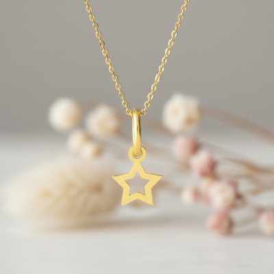Pendentif Etoile breloque, Or Jaune 375, 5x13mm - Emanessence