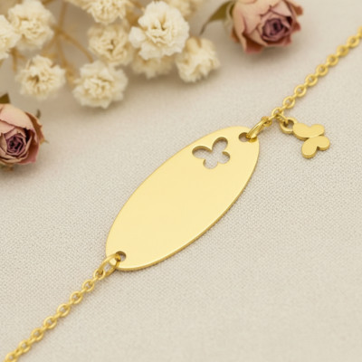 Gourmette Bébé Papillons, Or jaune 375, 12 à 14cm - Bambins