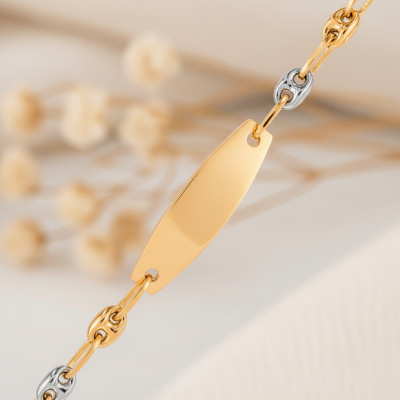 Gourmette bébé Ovale Maille Grain de Café, 3 Ors 375, 8,20 à 14cm - Bambins
