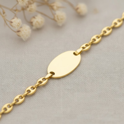 Gourmette Maille Grain de Café, Plaqué Or Jaune, 18cm - Emanessence