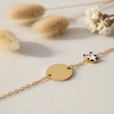 Gourmette Bébé Panda, Or jaune 750 & Email, 12 à 14cm - Bambins