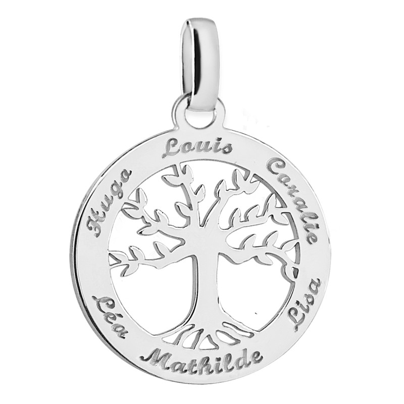 Pendentif Prénoms Gravable Arbre de Vie, Argent 925, 22 mm - Lumiosa