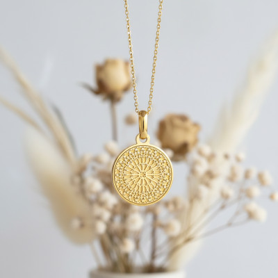 Médaille Rosace Notre Dame de Paris, Plaqué Or Jaune, 22 mm - Lumiosa