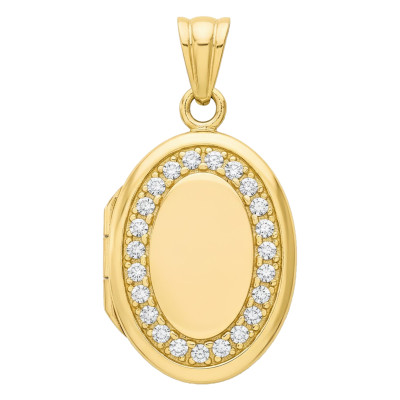 Pendentif Photo Ovale, Or jaune 375 & Zircons, 24x16mm - Emanessence