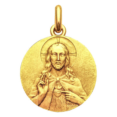 Médaille Christ Sacré Coeur, Or Jaune 750, 15 à 22 mm - Becker