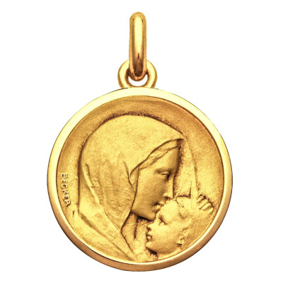 Médaille Vierge à l'Enfant le Baiser, Or Jaune 750, 15 à 20 mm - Becker