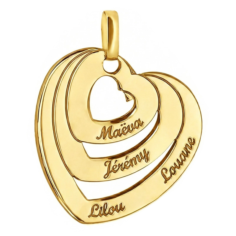 Pendentif Trois Coeurs Unis Personnalisé, Plaqué Or Jaune - Lumiosa