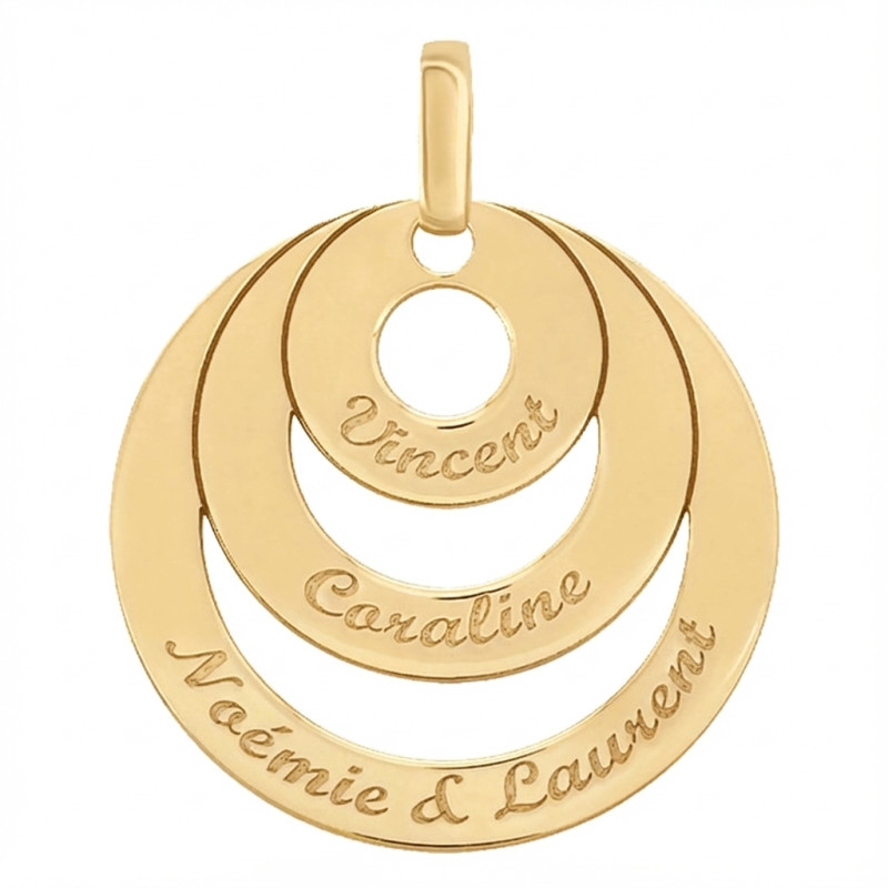 Pendentif Triple Cercle Personnalisable, Plaqué Or Jaune - Lumiosa