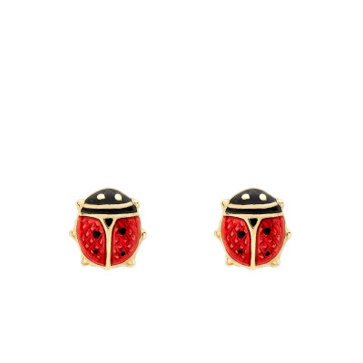 Puces D'oreilles Coccinelles, Email & Or jaune 375 - Bambins