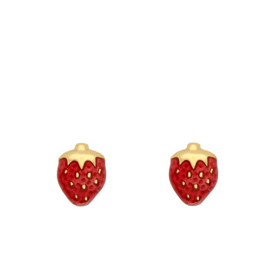 Boucles d'oreilles Fraises, Or Jaune 375 & Email - Bambins