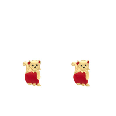 Boucles d'oreilles Chat, Or Jaune 375 & Email - Bambins