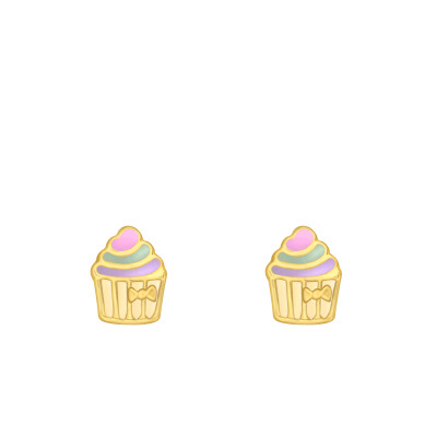 Boucles D'oreilles Cupcakes, Email & Or jaune 375 - Bambins