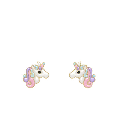 Boucles D'oreilles Licornes, Email & Or jaune 375 - Bambins