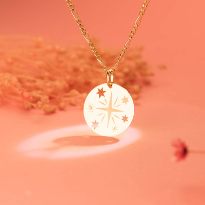 Pendentif Rose des vents ajouré, Or Jaune 750, 18 mm - Lumiosa