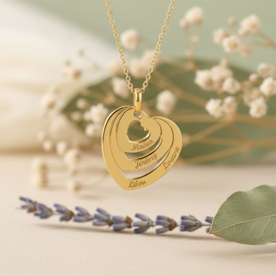 Pendentif Trois Coeurs Unis Personnalisé, Plaqué Or Jaune - Lumiosa