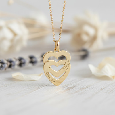 Pendentif Coeurs Entrelacés Personnalisé, Plaqué Or Jaune - Lumiosa