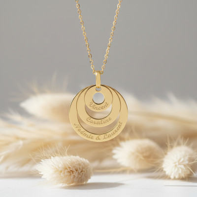 Pendentif Triple Cercle Personnalisable, Plaqué Or Jaune - Lumiosa