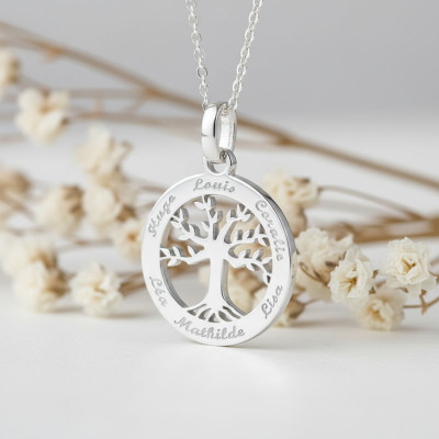 Pendentif Prénoms Gravable Arbre de Vie, Argent 925, 22 mm - Lumiosa