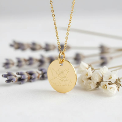 Médaille Chérubin sur son nuage, Plaqué Or Jaune,19 mm - Lumiosa