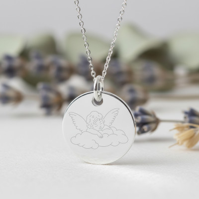 Médaille Chérubin sur son nuage, Argent 925, 19 mm - Lumiosa