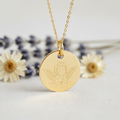 Médaille Chérubin et Coeur, Plaqué Or Jaune, 19 mm - Lumiosa