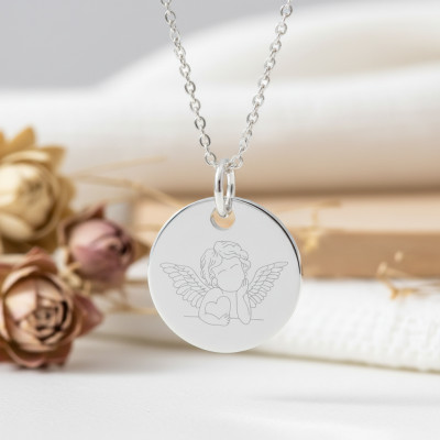 Médaille Chérubin et Coeur, Argent 925, 19 mm - Lumiosa