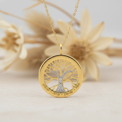 Pendentif Arbre de Vie Gravable, Or Jaune 375 & Diamants 0,03 ct - Lumiosa