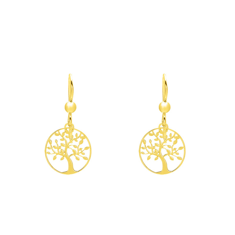 Boucles d'oreilles Arbre de Vie, Plaqué Or Jaune - Emanessence