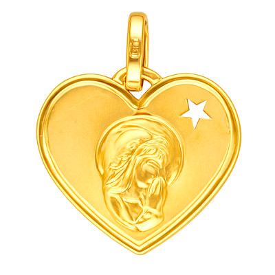 Médaille Vierge Coeur, Or Jaune 750 - Vandona