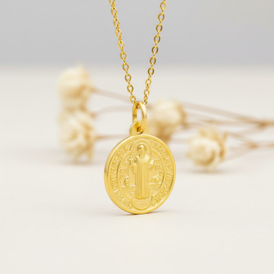 Médaille Scapulaire Saint Benoit, Or jaune 750, 12 à 24mm - Lumiosa