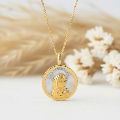 Médaille Vierge En prière, 2 Ors 375 et Nacre - Vandona