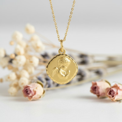 Médaille Ange en Prière, Or jaune 375, 14,50mm - Argyor