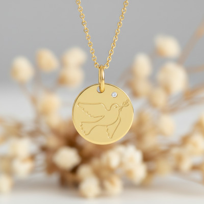 Médaille Colombe, Or Jaune & Diamant 0,011ct, 16mm - Rosatella