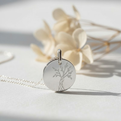 Médaille Arbre de Vie, Or blanc 750, 16mm - Lucas Lucor
