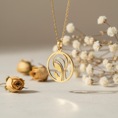 Médaille Vierge en prière ajourée, Or jaune 750, 16mm - Rosatella