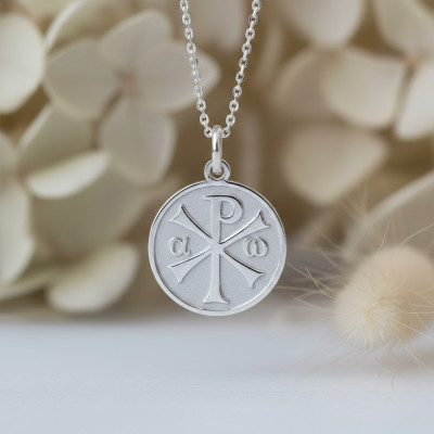 Médaille Ronde Chrisme, Or blanc 750, 18mm - Argyor