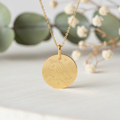 Médaille Licorne Gravée, Or jaune, 15mm - Lucas Lucor