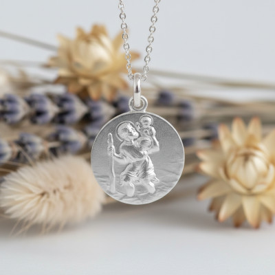 Médaille Ronde Saint Christophe, Or Blanc 750, 17mm - Vandona