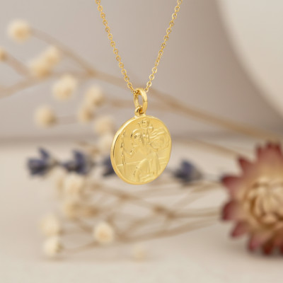 Médaille Saint Christophe Ronde, Or Jaune 750, 15,50 mm - Lumiosa