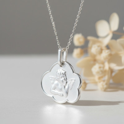 Médaille Ange Nuage, Or Blanc, 18x14 mm - Lucas Lucor