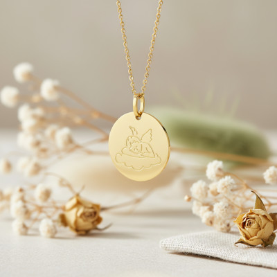 Médaille Ange Dormant sur un nuage, Or Jaune 375, 15mm - Emanessence