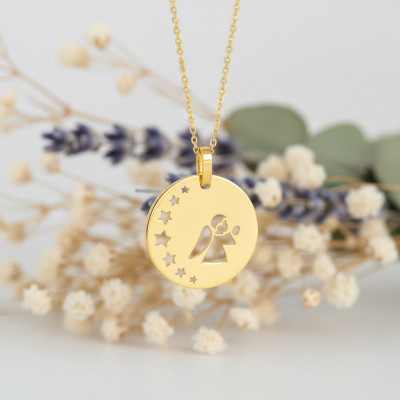 Médaille Ange en Prière Ajouré en Or Jaune 375, 17 mm - Emanessence