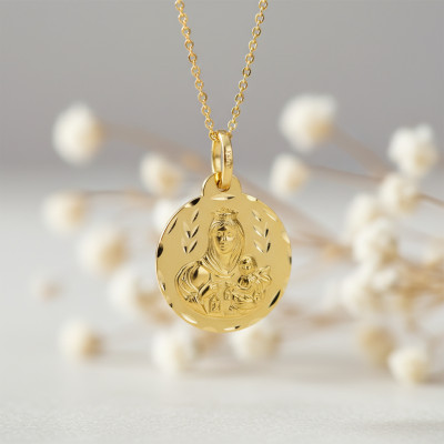 Médaille Vierge à l'Enfant Aux Épis, Or jaune 750, 16 à 20mm - Lumiosa