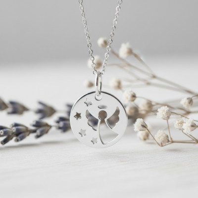 Médaille Ange à Étoiles Ajourés, Argent 925, 16 mm - Emanessence