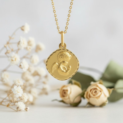 Médaille Ange en Prière ovale, Or jaune 750, 14.50mm - Argyor