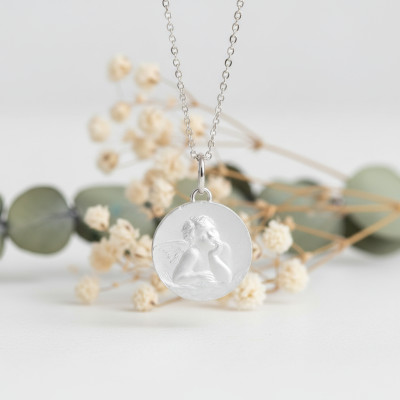 Médaille Ange Raphaël Penseur, Argent 925, 16 mm - Emanessence