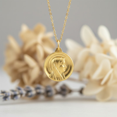 Médaille Vierge au voile auréolée, Or jaune 750, 18mm - Argyor