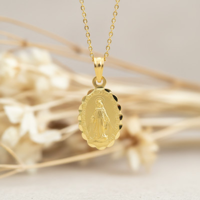 Médaille Miraculeuse Ovale, Or Jaune 750, 11x15mm - Lumiosa
